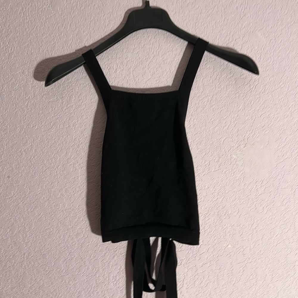 Black Knit Tie Open Back Crop Top
